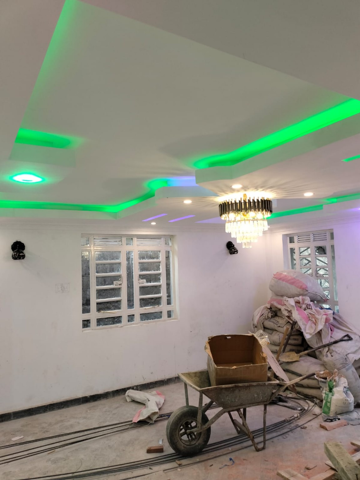 Decorative ceiling lighting with coloured LED accents