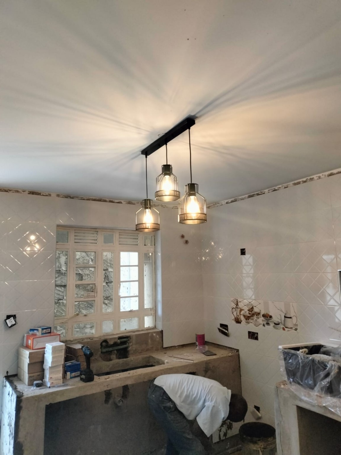 Pendant lighting in a kitchen interior